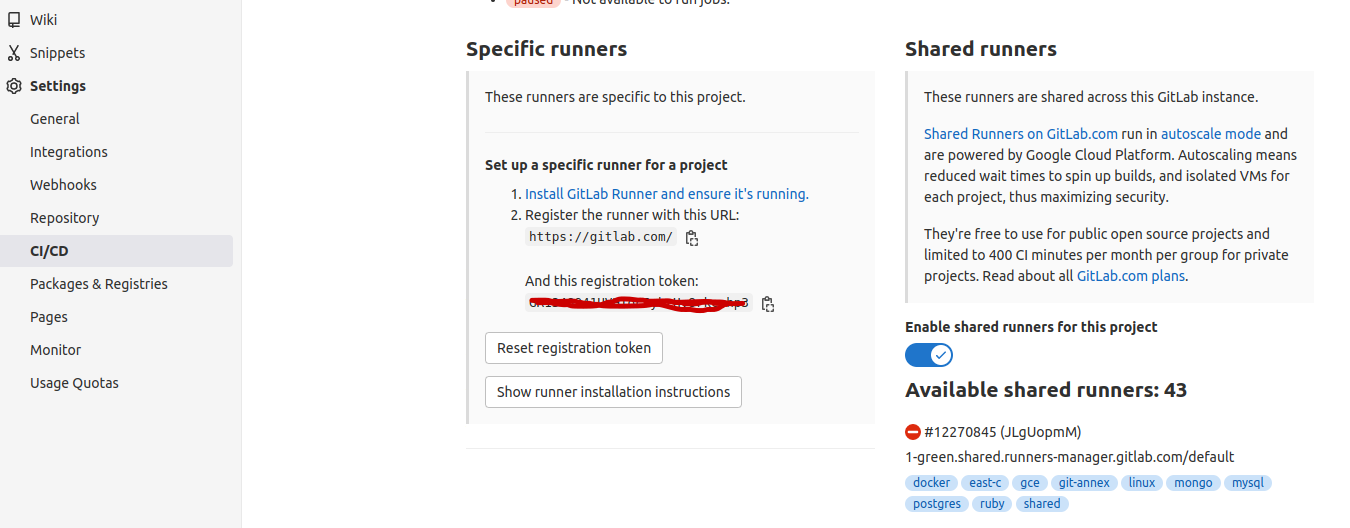 Paramétrage des runners dans le projet